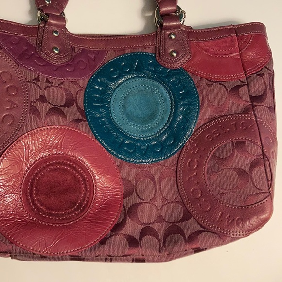 Coach purple/burgundy leather and fabric bag - Picture 12 of 16